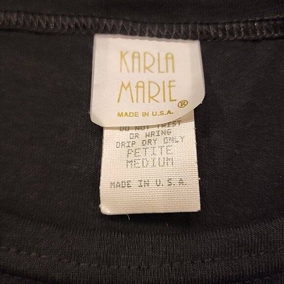 Vintage KARLA MARIE BLACK Casual Tshirt Dress PM Petite Medium Palm Tree - Picture 6 of 8